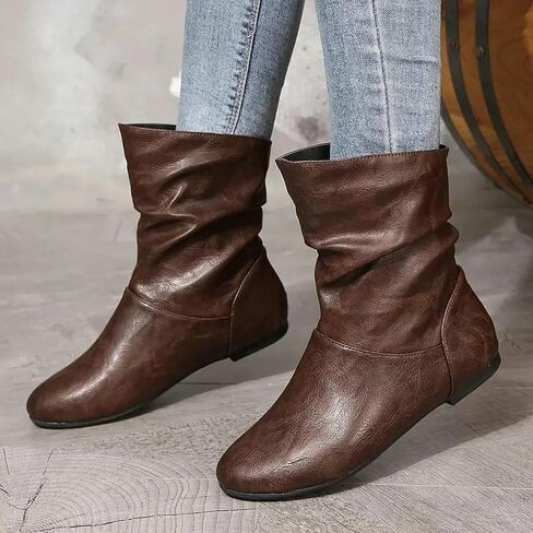 Women's Slouchy Leather Ankle Boots,Low Heel Slouchy Booties with Comfortable Fit,Ladies Soft Genuine Leather for Casual Wear in Saudi Arabia
