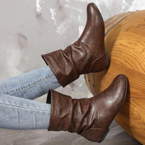 Women's Slouchy Leather Ankle Boots,Low Heel Slouchy Booties with Comfortable Fit,Ladies Soft Genuine Leather for Casual Wear in Saudi Arabia