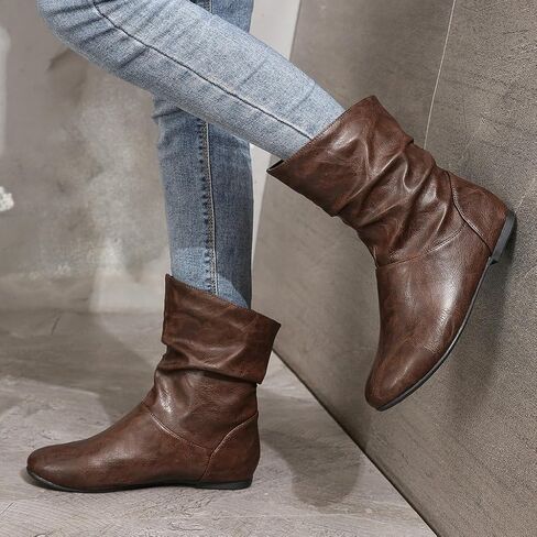 Women's Slouchy Leather Ankle Boots,Low Heel Slouchy Booties with Comfortable Fit,Ladies Soft Genuine Leather for Casual Wear in Saudi Arabia