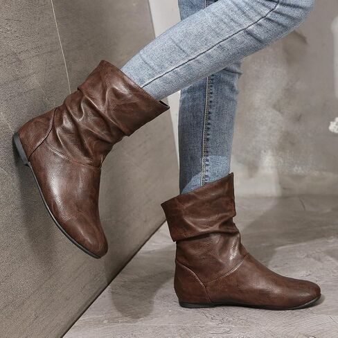 Women's Slouchy Leather Ankle Boots,Low Heel Slouchy Booties with Comfortable Fit,Ladies Soft Genuine Leather for Casual Wear in Saudi Arabia