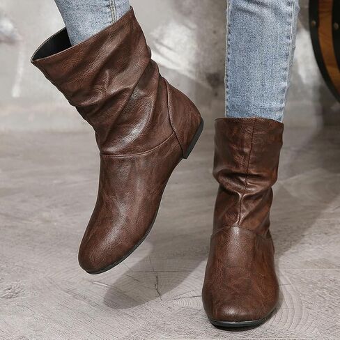 Women's Slouchy Leather Ankle Boots,Low Heel Slouchy Booties with Comfortable Fit,Ladies Soft Genuine Leather for Casual Wear in Saudi Arabia