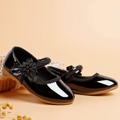 Toddler School Shoes Girls Mary Jane Dress Shoes with Flower Slip-On Casual Ballerina Flats for Wedding, Party in Saudi Arabia