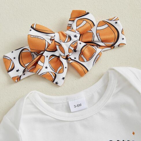 Baby Girl Football Outfit Game Day Long Sleeve Romper Rugby Print Bell Bottom Flare Pants Set Cute Fall Clothes in Kuwait