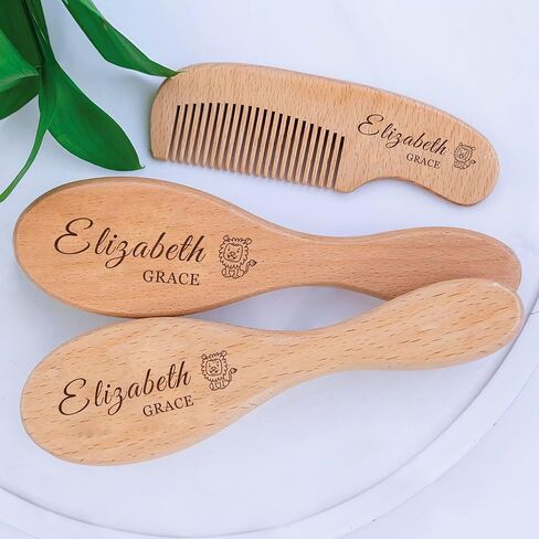 Personalized Baby Brush and Comb Set for Newborn Wooden Baby Brush Set Soft Baby Hair Brush Set Cradle Cap Brush Personalized Baby Gifts for Girls Boys Newborns Toddler (Design 3) in Kuwait