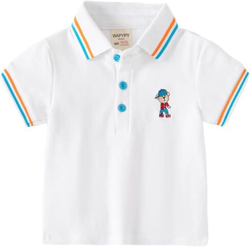 Toddler Baby Boys Short Sleeve Pique Polo Shirt Printed Kids Button Cotton School Uniform Summer Tops Lapel Blouse in Kuwait