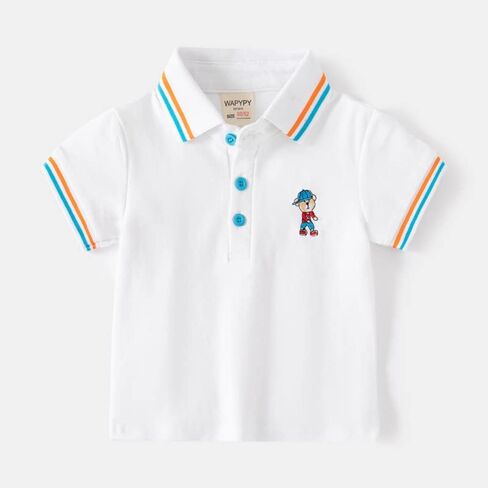 Toddler Baby Boys Short Sleeve Pique Polo Shirt Printed Kids Button Cotton School Uniform Summer Tops Lapel Blouse in Kuwait