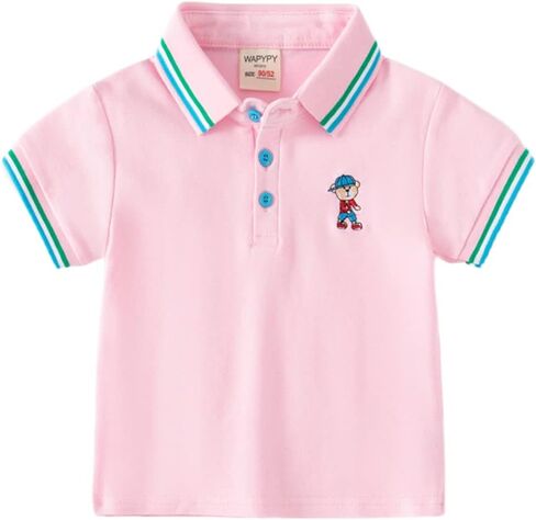 Toddler Baby Boys Short Sleeve Pique Polo Shirt Printed Kids Button Cotton School Uniform Summer Tops Lapel Blouse in Kuwait