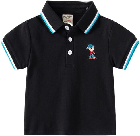 Toddler Baby Boys Short Sleeve Pique Polo Shirt Printed Kids Button Cotton School Uniform Summer Tops Lapel Blouse in Kuwait