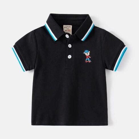 Toddler Baby Boys Short Sleeve Pique Polo Shirt Printed Kids Button Cotton School Uniform Summer Tops Lapel Blouse in Kuwait