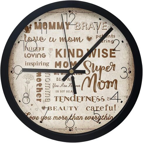 Wall Clock Carnation Flower Mother Baby Battery Operated Clocks 10 Inch Silent Non-Ticking Wallclock Super Mom Vintage Round Wall Clocks for Living Room Bedroom Kitchen Office Home Decor in Saudi Arabia