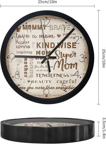 Wall Clock Carnation Flower Mother Baby Battery Operated Clocks 10 Inch Silent Non-Ticking Wallclock Super Mom Vintage Round Wall Clocks for Living Room Bedroom Kitchen Office Home Decor in Saudi Arabia