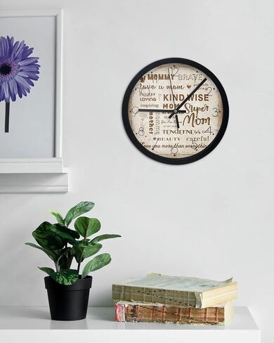 Wall Clock Carnation Flower Mother Baby Battery Operated Clocks 10 Inch Silent Non-Ticking Wallclock Super Mom Vintage Round Wall Clocks for Living Room Bedroom Kitchen Office Home Decor in Saudi Arabia
