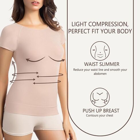 +MD Women's Seamless T-Shirt Scoop Neck Short Sleeve Comfort Light Control Shapewear Undershirt Pyjamas Black XL in Kuwait