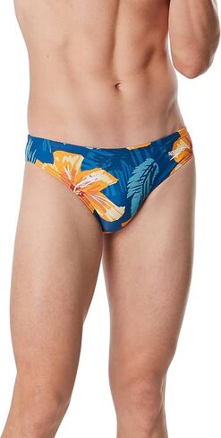 Speedo Men's Standard Swimsuit Brief Creora Highclo Printed, Palm Blue Radiance/Atoll, 38 in Saudi Arabia
