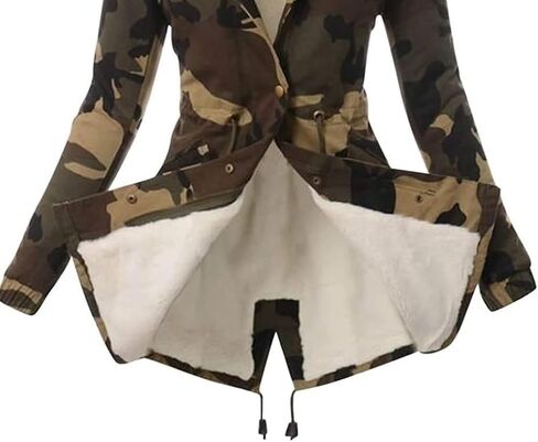 Women's Warm Winter Drawstring Camouflage Fur Collar Coat Thickened Puffer Parka Coat Faux Fur Hoodies Plush Parka in Kuwait