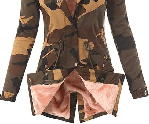 Women's Warm Winter Drawstring Camouflage Fur Collar Coat Thickened Puffer Parka Coat Faux Fur Hoodies Plush Parka in Kuwait