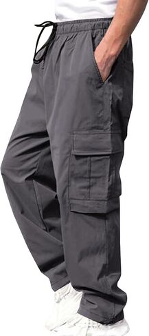 THWEI Mens Cargo Pants Casual Drawstring Joggers Cotton Work Sweatpants Outdoor Trousers Black M in Kuwait
