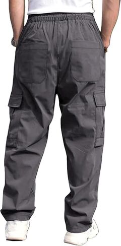 THWEI Mens Cargo Pants Casual Drawstring Joggers Cotton Work Sweatpants Outdoor Trousers Black M in Kuwait