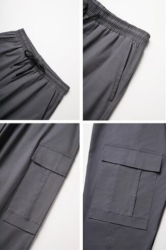 THWEI Mens Cargo Pants Casual Drawstring Joggers Cotton Work Sweatpants Outdoor Trousers Black M in Kuwait