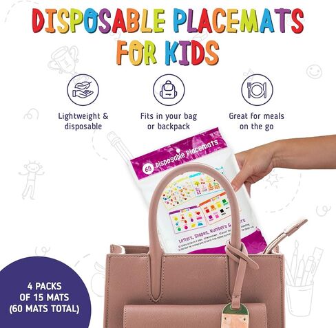 merka Disposable Placemats for Baby and Toddlers 12" x 18", 20 Pack Stick-on Table Mats for Restaurants, Includes Shapes, Numbers, Letter & Colors in Saudi Arabia