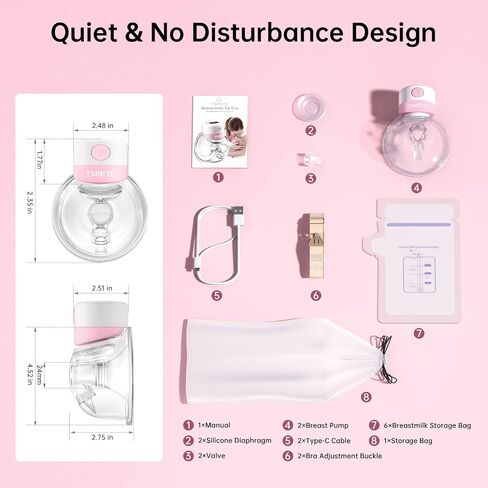 TSRETE Double Wearable Breast Pump, Electric Hands-Free Breast Pumps with 2 Modes, 9 Levels, LCD Display, Memory Function Rechargeable Milk Extractor-24mm Flange, Pink in Saudi Arabia