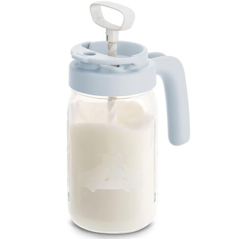 Papablic Glass Breastmilk Pitcher, Formula Mixing Pitcher with Mixing Handle Lid, Wide Mouth Mason Jar Mixer with Flip Locking Spout, Easy to Clean, BPA Free, Blue in Kuwait