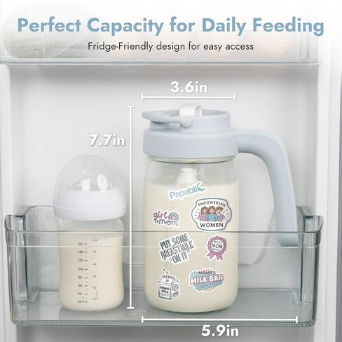 Papablic Glass Breastmilk Pitcher, Formula Mixing Pitcher with Mixing Handle Lid, Wide Mouth Mason Jar Mixer with Flip Locking Spout, Easy to Clean, BPA Free, Blue in Kuwait