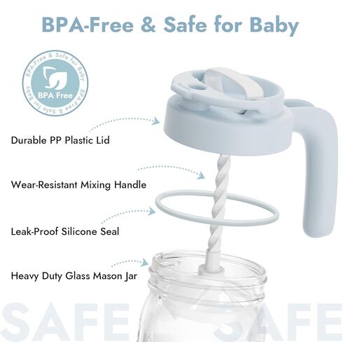 Papablic Glass Breastmilk Pitcher, Formula Mixing Pitcher with Mixing Handle Lid, Wide Mouth Mason Jar Mixer with Flip Locking Spout, Easy to Clean, BPA Free, Blue in Kuwait