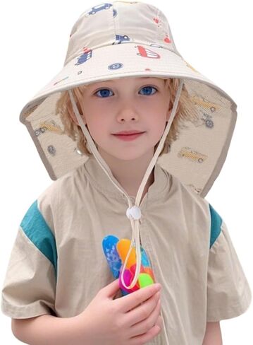 Kids Summer Sun Hat with Neck Flap - Lightweight Beach Hat for Boys & Girls, Beach & Outdoor Play (3-12 Years) in Kuwait