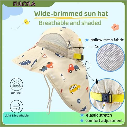 Kids Summer Sun Hat with Neck Flap - Lightweight Beach Hat for Boys & Girls, Beach & Outdoor Play (3-12 Years) in Kuwait