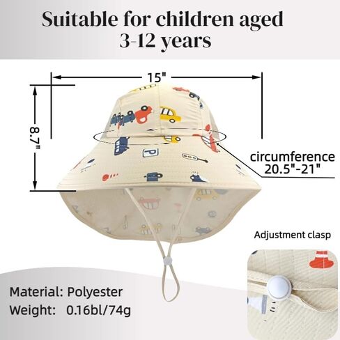 Kids Summer Sun Hat with Neck Flap - Lightweight Beach Hat for Boys & Girls, Beach & Outdoor Play (3-12 Years) in Kuwait