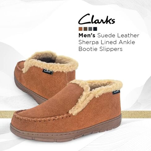 Clarks Men's Suede Leather Sherpa Lined Ankle Bootie Slippers Indoor/Outdoor Slip-Ons - Comfy & Durable Boots with Plush Lining Padded Insole Gripp Rubber Outsoles (Sage Venetian Boot, 9) in Saudi Arabia