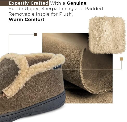 Clarks Men's Suede Leather Sherpa Lined Ankle Bootie Slippers Indoor/Outdoor Slip-Ons - Comfy & Durable Boots with Plush Lining Padded Insole Gripp Rubber Outsoles (Sage Venetian Boot, 9) in Saudi Arabia