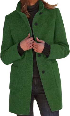 معطف Mmoneyake Trench Coat Women Fall Winter Wool Coats Notch Lapel Double Breadcoat Peacoat Warm Overcoat Wool Blazer for Women in Kuwait