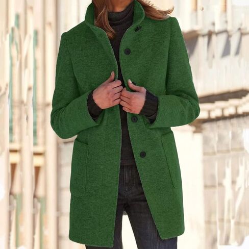معطف Mmoneyake Trench Coat Women Fall Winter Wool Coats Notch Lapel Double Breadcoat Peacoat Warm Overcoat Wool Blazer for Women in Kuwait