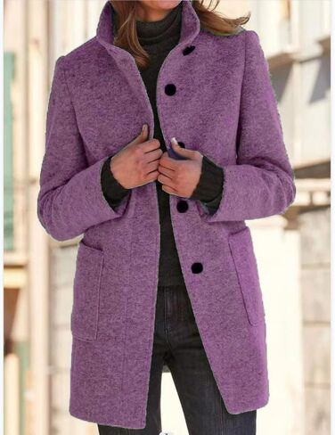 معطف Mmoneyake Trench Coat Women Fall Winter Wool Coats Notch Lapel Double Breadcoat Peacoat Warm Overcoat Wool Blazer for Women in Kuwait