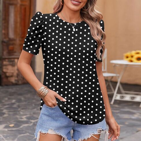 قميص قصير الأكمام للنساء للنساء Polka Dot Tops Summer Crew Neck Plouse Lourd Fit Tops S-XXL in Saudi Arabia