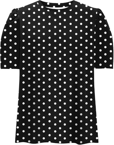 قميص قصير الأكمام للنساء للنساء Polka Dot Tops Summer Crew Neck Plouse Lourd Fit Tops S-XXL in Saudi Arabia