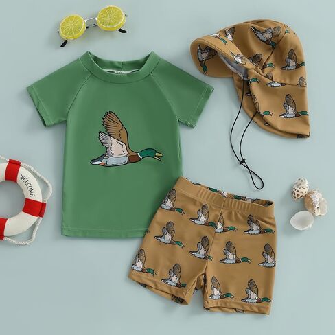 Boys Swimsuit 3 Piece Rash Guard 0-4T Toddler Baby Bathing Suit Swimwear Sets Swim Trunks Hat in Saudi Arabia