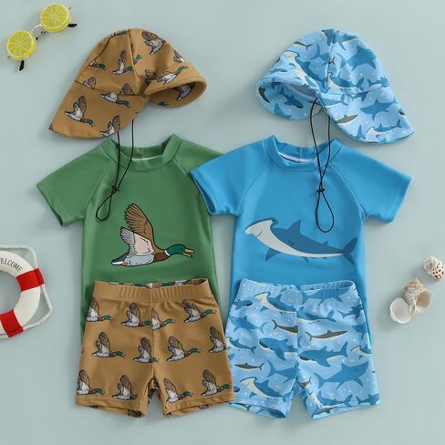 Boys Swimsuit 3 Piece Rash Guard 0-4T Toddler Baby Bathing Suit Swimwear Sets Swim Trunks Hat in Saudi Arabia