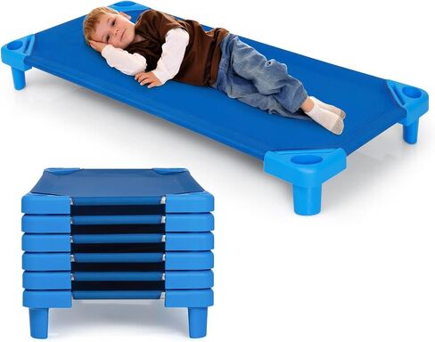 Stackable Daycare Cots for Kid -Pack of 6, Portable Preschool Cots, 52" L x 23" W, Ready-to-Assemble, Space-Saving Toddler Nap Cot for Sleeping, Resting, Naptime, Nursery in Saudi Arabia