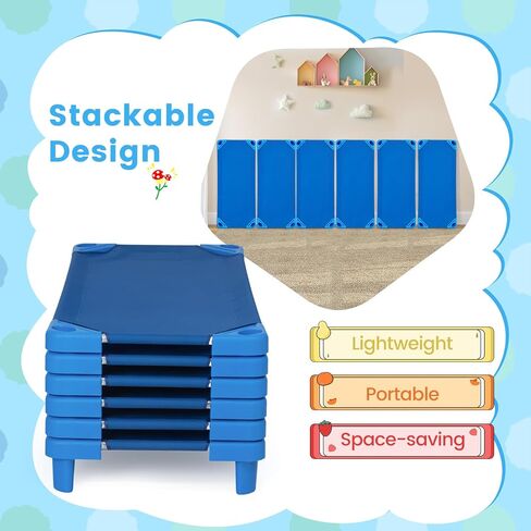 Stackable Daycare Cots for Kid -Pack of 6, Portable Preschool Cots, 52" L x 23" W, Ready-to-Assemble, Space-Saving Toddler Nap Cot for Sleeping, Resting, Naptime, Nursery in Saudi Arabia