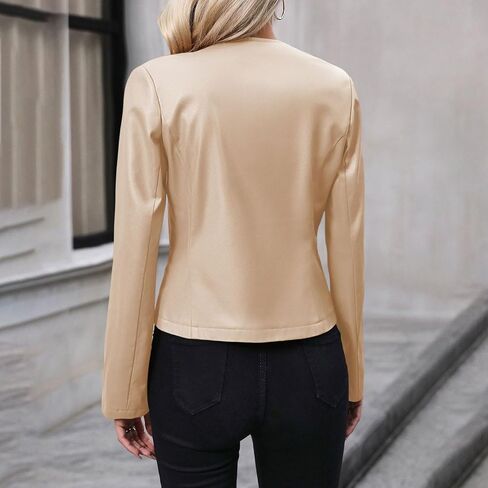 Women's Solid Zipper Coat Suit Jacket PU Leather Jacket Coat Women down Vests Womens Coat in Saudi Arabia