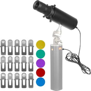 Handheld Optical Snoot,Photography Flashlight Spotlight for Photo, Content Creation,Tiktok Live,Vlog, with 15 Patterned Light Filters and 5 Color Filters