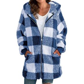 أكواخ للنساء 2024 Fall Flannel zip up غلاف منقوش غامض بالإضافة إلى حجم هوديسي طويل الشتاء مع جيب