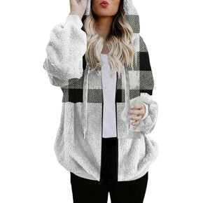 Womens Flannel Shacket Jacket Hooded Jackets Up Button Cardigan Trendy Plaid Fuzzy Outerwear Womens Long Flannel