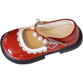 Toddler Baby Girls Mary Jane Flat with Pearls Strap Kids Formal Dress Shoes Infant Girls Slip On School Slippers