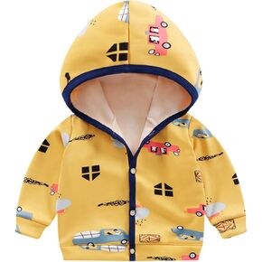 Infant Boys Girls Hooded Padded Long Sleeve Button Up Jacket Car Striped Polka Dot Pattern Tops Toddler Girl