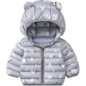 Unisex Baby Toddler Down Puffer Jacket Kids Warm Down Hooded Winter Coat Bear Hoods Outwear Parka (Grey, 2-3 Years)