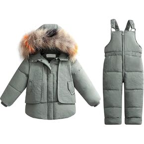 Baby Boy Girl Snowsuit Winter 2pcs Clothes Set Toddler Kids Down Puffer Jackets Warm Down Coat and (Green, 5-6 Years)